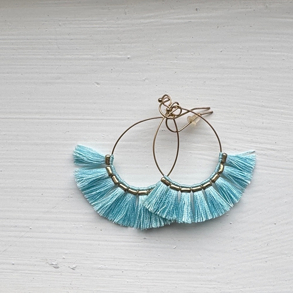 Turquoise Tassel Hoop Earrings